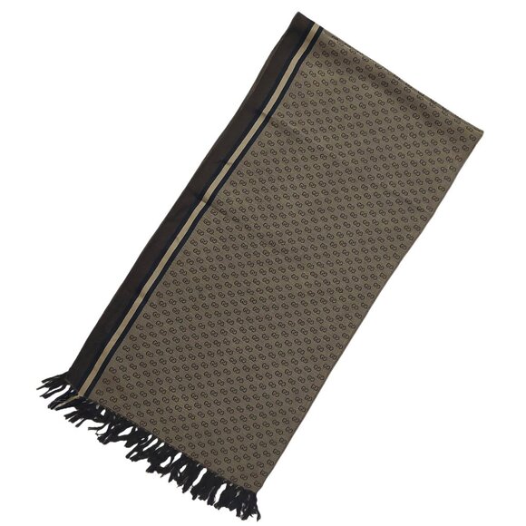 Gucci Vintage Brown & Tan Reversible Small GG Logo Print with Stripe Scarf - Picture 1 of 10